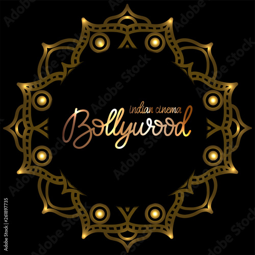 Bollywood traditional indian cinema lettering vector illustration.