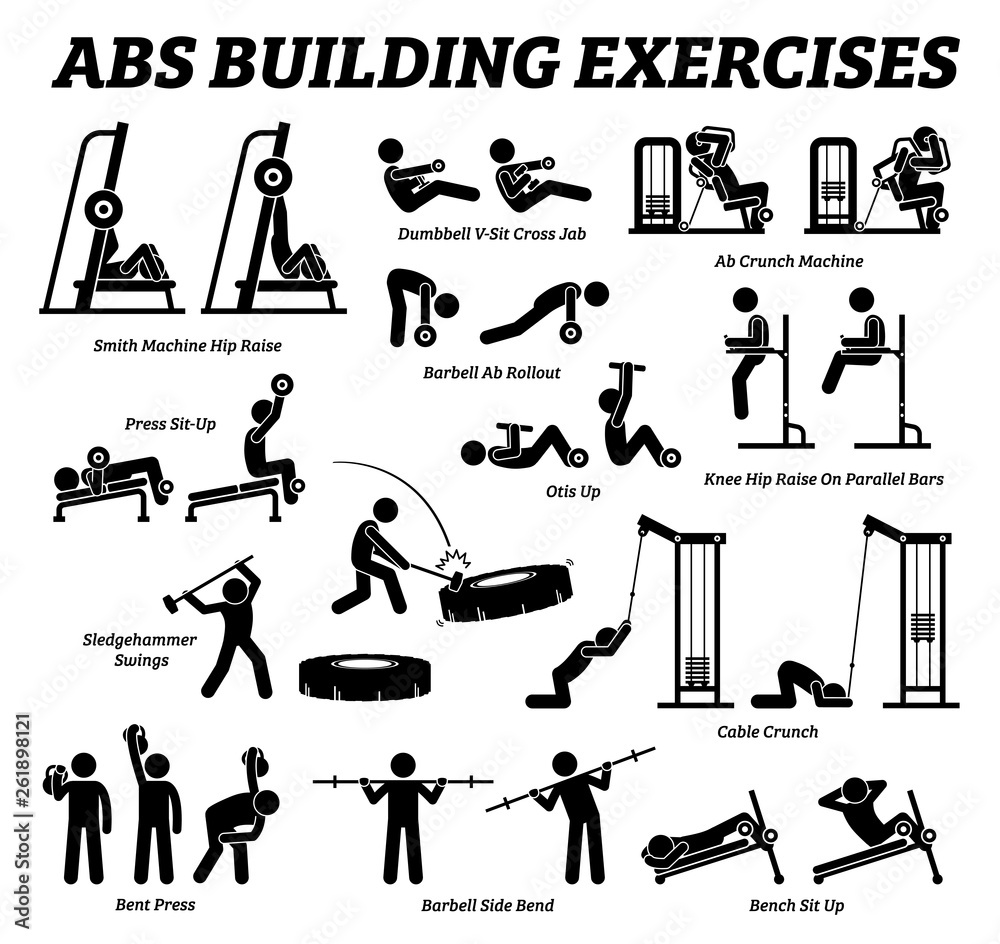 Abs and abdomen building exercise and muscle building stick figure
