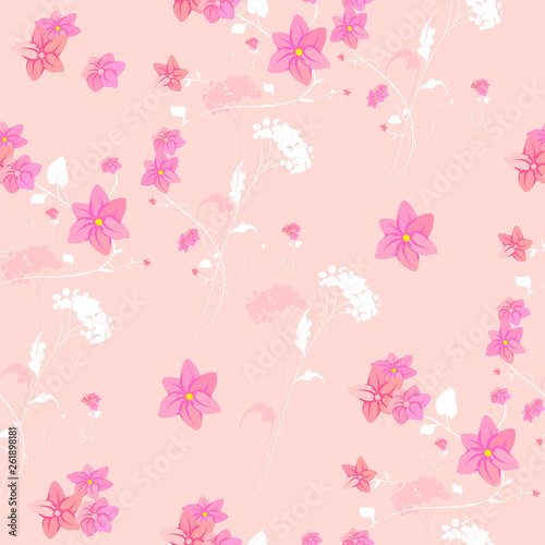 beautiful pink flowers , on a white, pattern