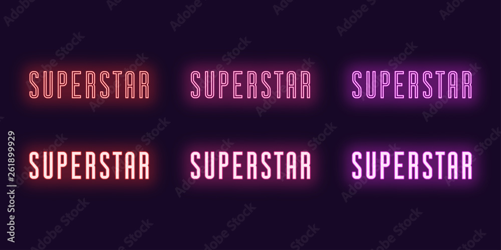 Neon icon set of text Superstar. Vector art Neon icon set of text Superstar. Vector art