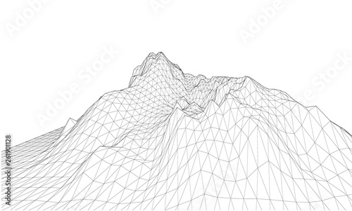 3D wireframe of contour swirl. Abstract wireframe background