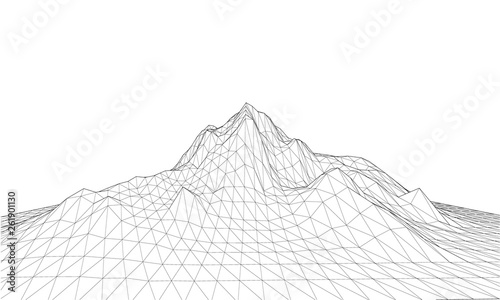 3D wireframe of contour swirl. Abstract wireframe background