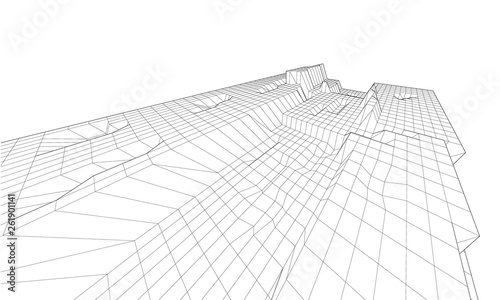 3D wireframe of contour swirl. Abstract wireframe background