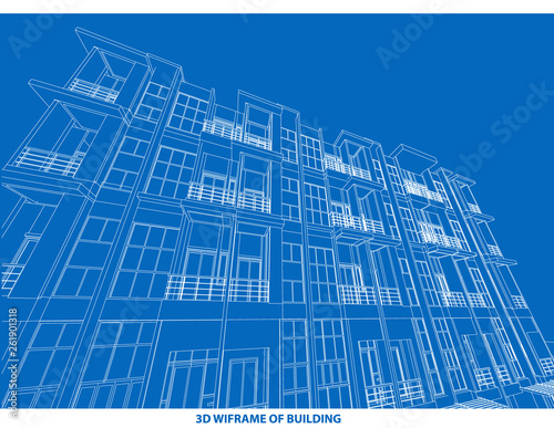 3d wireframe of building. sketch design. 