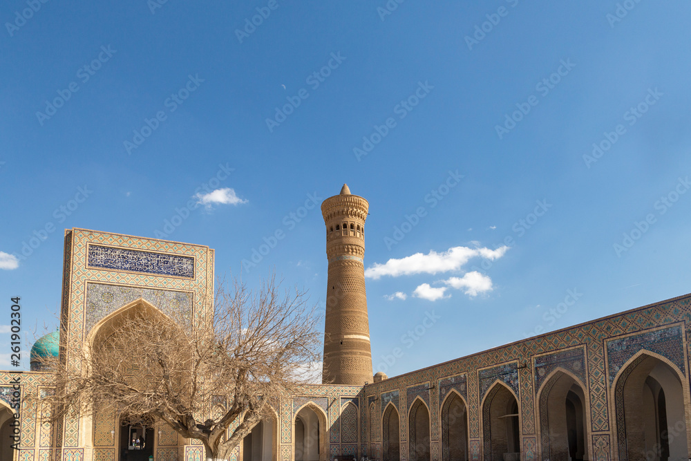 Bukhara, Uzbekistan - March 13, 2019: The Mosque Kalyan. One of the oldest and largest Mosque in Central Asia. Main cathedral mosque of Bukhara