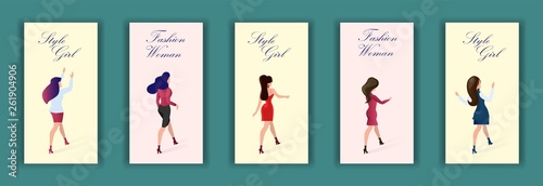 Set Card with Inscription Fashion Woman Style Girl