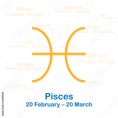 Zodiac sign pisces. Vector illustration on white background. photo