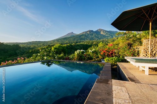 Photography Swimming pool with beautiful Rinjani mount view