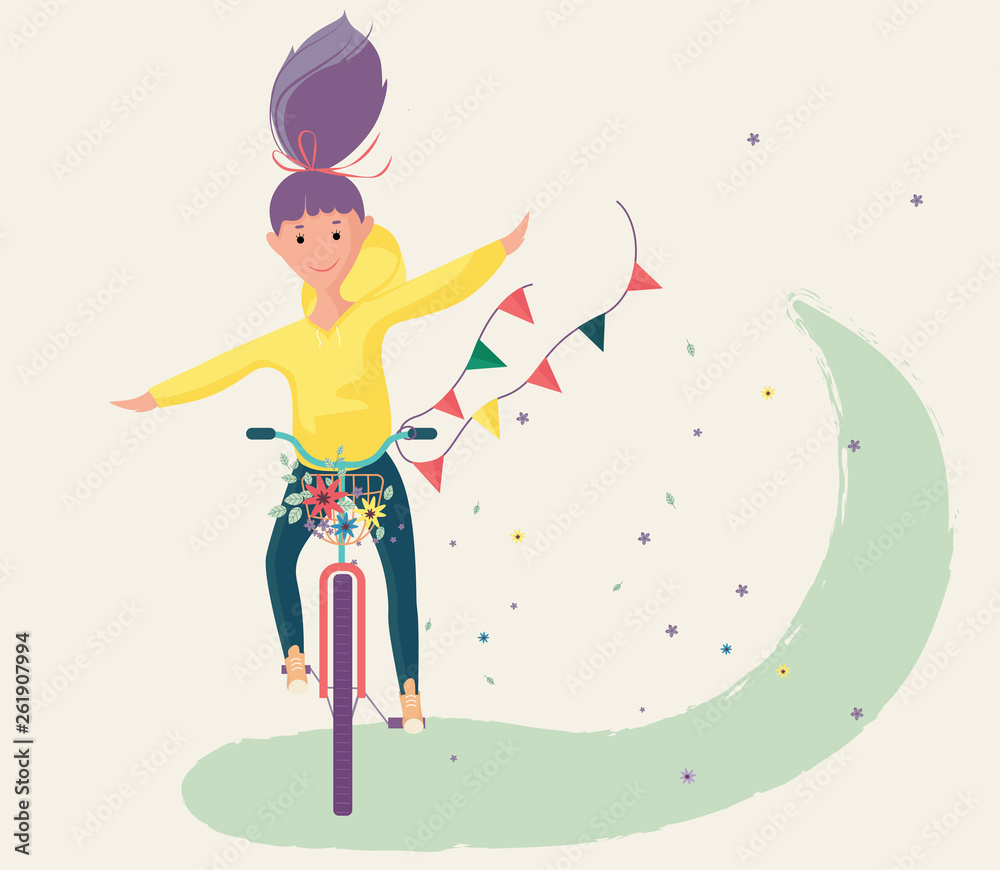 GIRL ON BIKE WITH FLOWERS SUMMER VECTOR GIRL ON BIKE WITH FLOWERS SUMMER VECTOR
