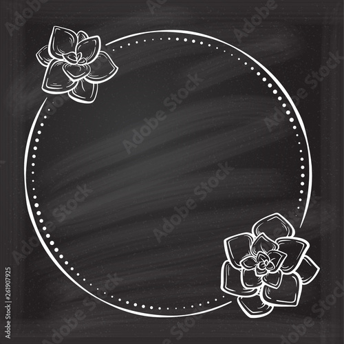 Vector floral vintage frame with a succulent pland decoration on a chalkboard background.