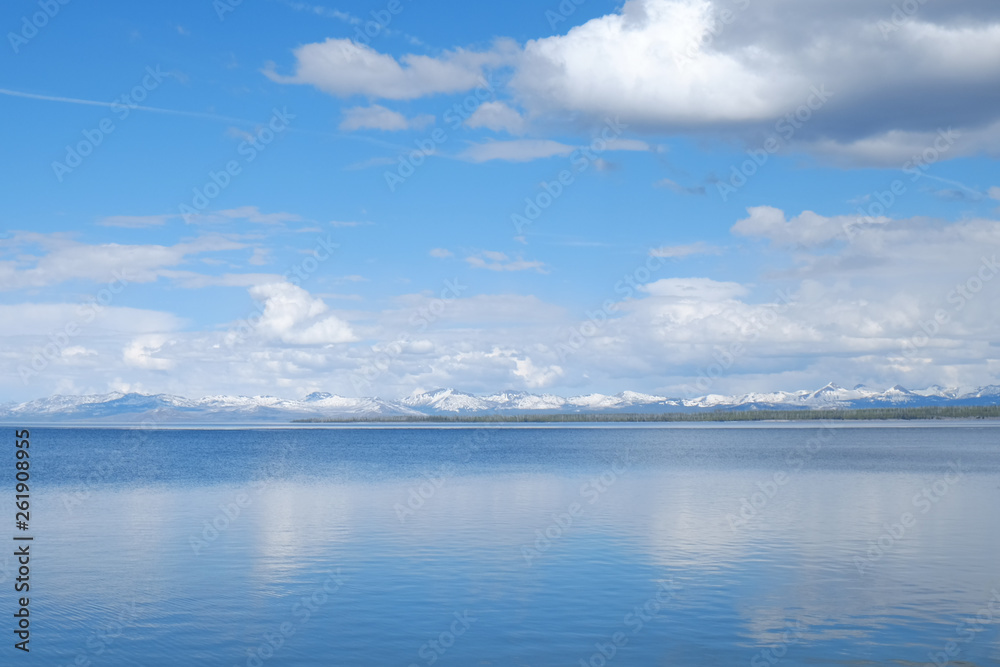 lake with blue sky and clouds