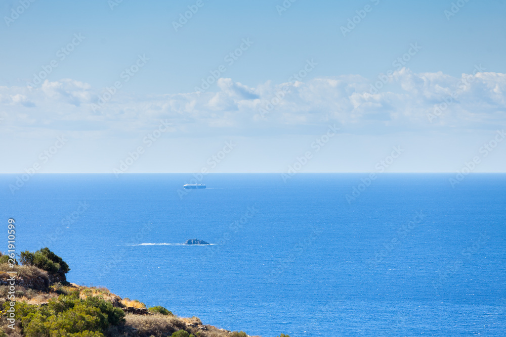 Seascape with ship on water surface Seascape with ship on water surface