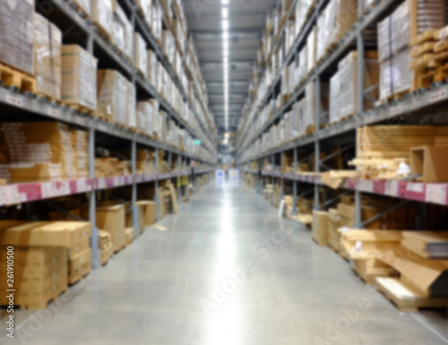 Box blurred warehouse department at hardware store  blur image.