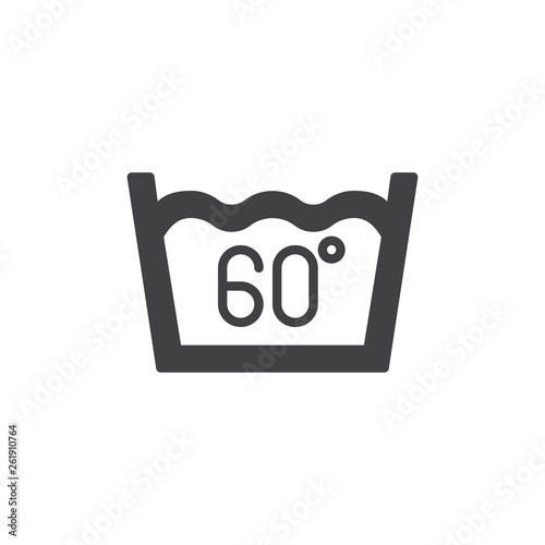 Water temperature 60 degree vector icon. filled flat sign for mobile concept and web design. Wash machine sign glyph icon. Laundry symbol, logo illustration. Pixel perfect vector graphics