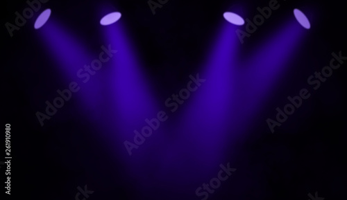 Projector spotlight on the floor . Beautiful blue performance stage. Isolated on black background .