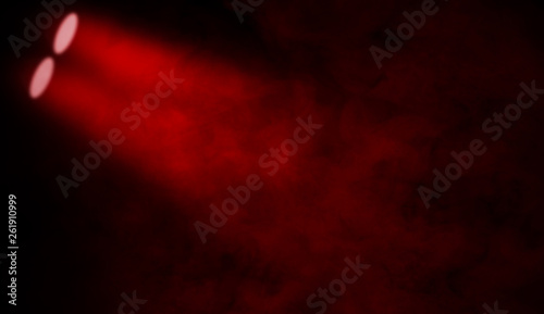 Projector spotlight on the floor . Beautiful red performance stage. Isolated on black background texture .