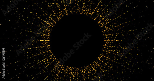 Abstract golden glitter on black background with bokeh. Luxury gold concept polygonal 3d rendered illustration.