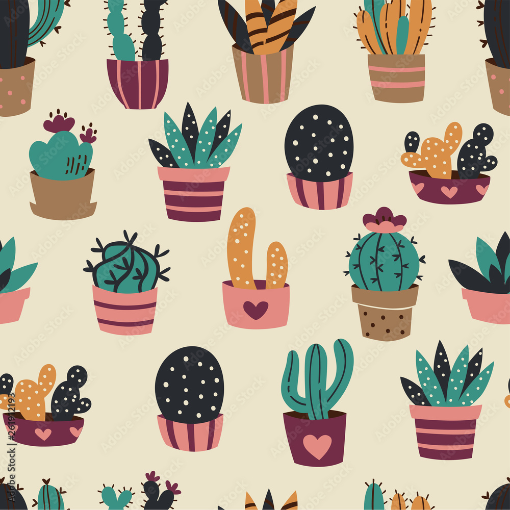 Cactus and Succulents Seamless Pattern. Vector Doodle Illustration. Cactus and Succulents Seamless Pattern. Vector Doodle Illustration.