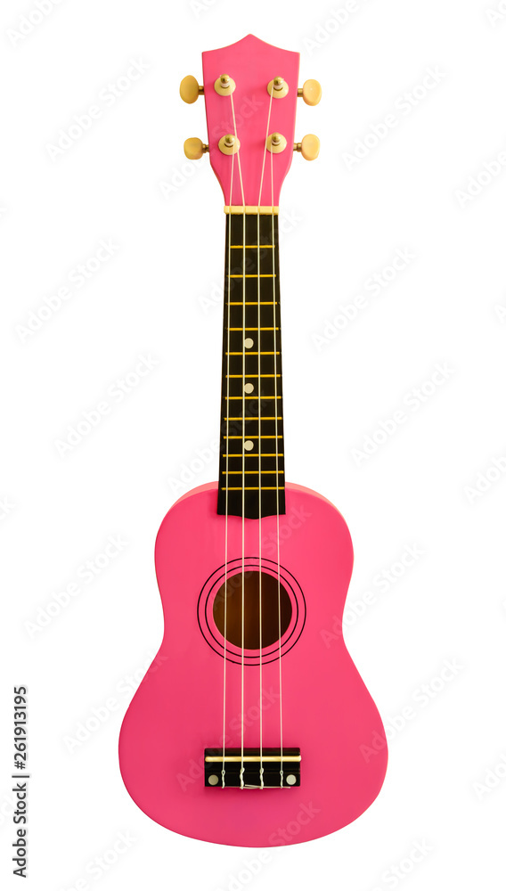 Pink ukulele isolated on white background.Some countries call it ukelele.Is  a kind of instrument Looks like a guitar with 4 strings.shape same the  guitar. Stock Photo | Adobe Stock