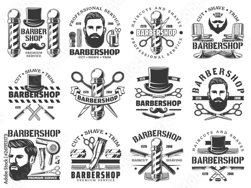 Man with beard, moustache and barbershop tools