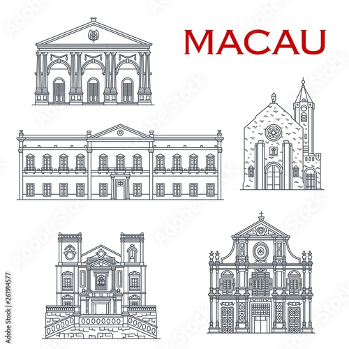 Macau churches and theatre. Asian travel landmarks