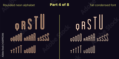 Condensed orange neon font, Rounded. Vector Set