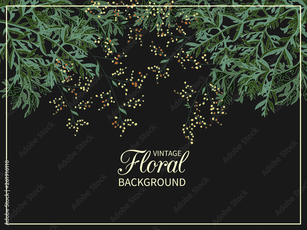 Ταπετσαρία Branch of flowering wormwood on dark blue background.