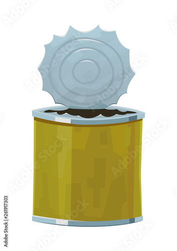 Open cartoon tin isolated on white background