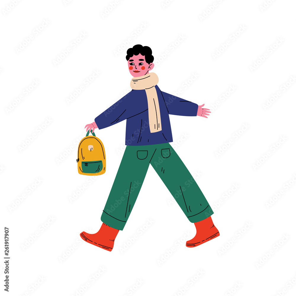 Cute Boy Walking to School, Elementary School Student Vector Illustration Cute Boy Walking to School, Elementary School Student Vector Illustration