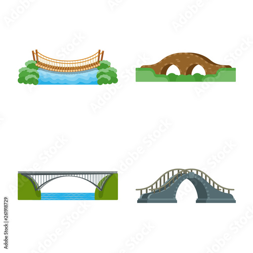 Vector illustration of bridgework and bridge symbol. Collection of bridgework and landmark stock symbol for web.