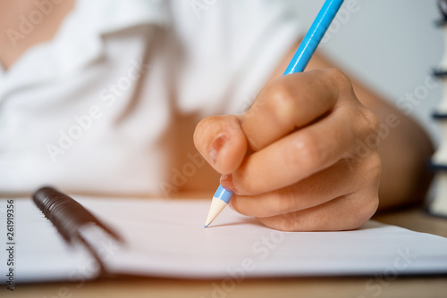 Hand and pencil pictures of students writing Education concept With copy space