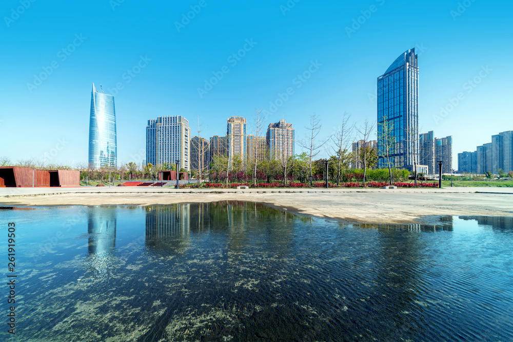 Fototapeta premium City skyline and marble floor