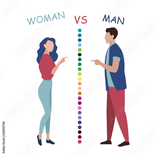 Woman versus man, quarrel flat vector illustration