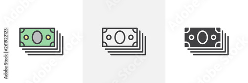 Bundle of money icon. Line, glyph and filled outline colorful version, Money cash outline and filled vector sign. Symbol, logo illustration. Different style icons set. Vector graphics