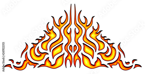 Vehicle sticker - burning flame, car and bike color vinyl decals, isolated on white background. Hot fire decal artwork, illustration of pattern fire stencil. Vector