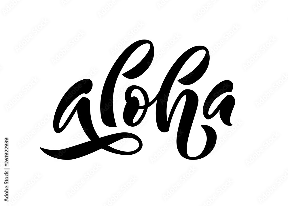 Aloha word lettering. Vector illustration for print on shirt, card Hawaiian text hello phrase. Aloha word lettering. Vector illustration for print on shirt, card Hawaiian text hello phrase.