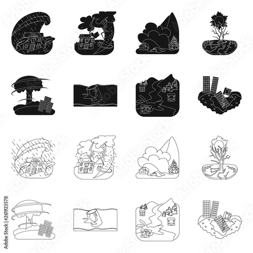 Vector design of weather and distress sign. Set of weather and crash stock vector illustration.