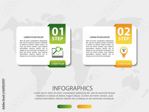 Modern 3D vector illustration. Infographic template with two elements, figures, rectangles and icons. Designed for business, presentations, web design, applications, interfaces, diagrams with 2 steps