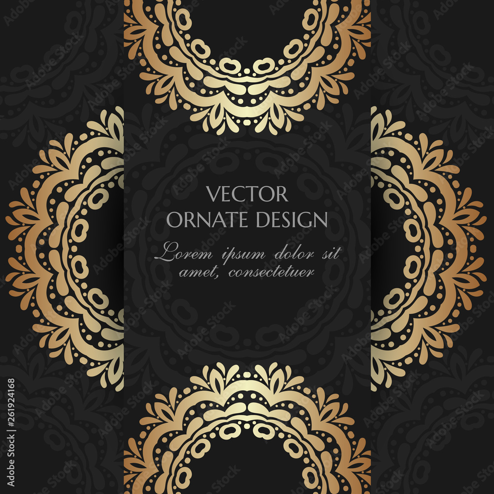 Bronze circle decor. Square card with decoration elements on the black background. Bronze circle decor. Square card with decoration elements on the black background.