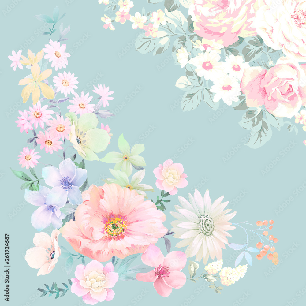 Plakat Flowers watercolor illustration