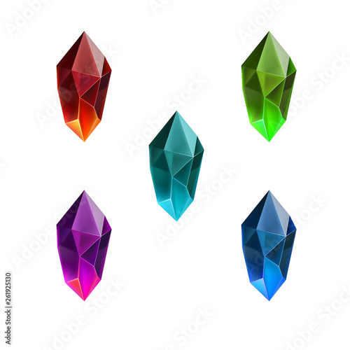 Set of Different Game Resources Cartoon Gems or Crystals. Luxury Symbol on the White Background