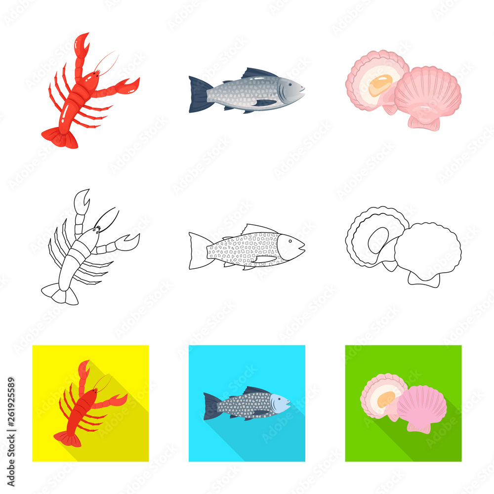 Isolated object of fresh  and restaurant icon. Collection of fresh  and marine   stock vector illustration.
