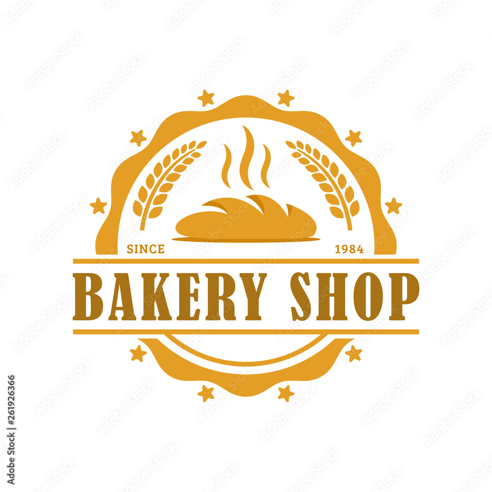 Bakery logo template, vector illustration. Bakery shop emblem, vintage ...