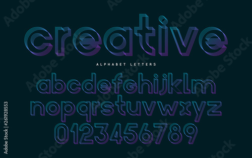Stylized vector font and alphabet abc colorful