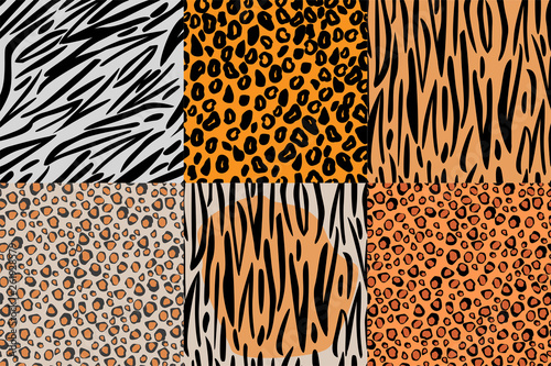 Set of seamless pattern with animal print. Predatory style