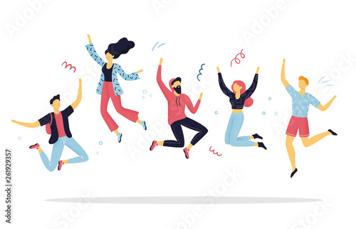 Print op canvas Happy people jumping for joy