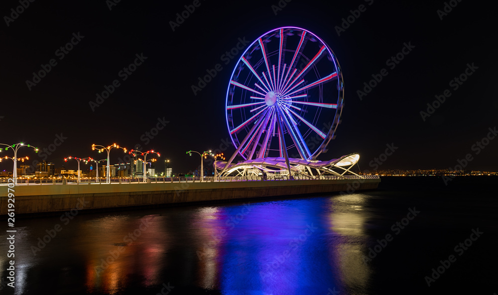 Ferris wheel at night park, Baku city