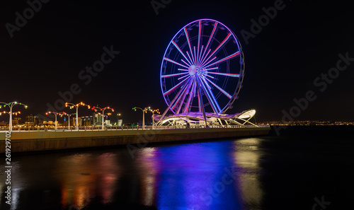 Ferris wheel at night park, Baku city © Vastram