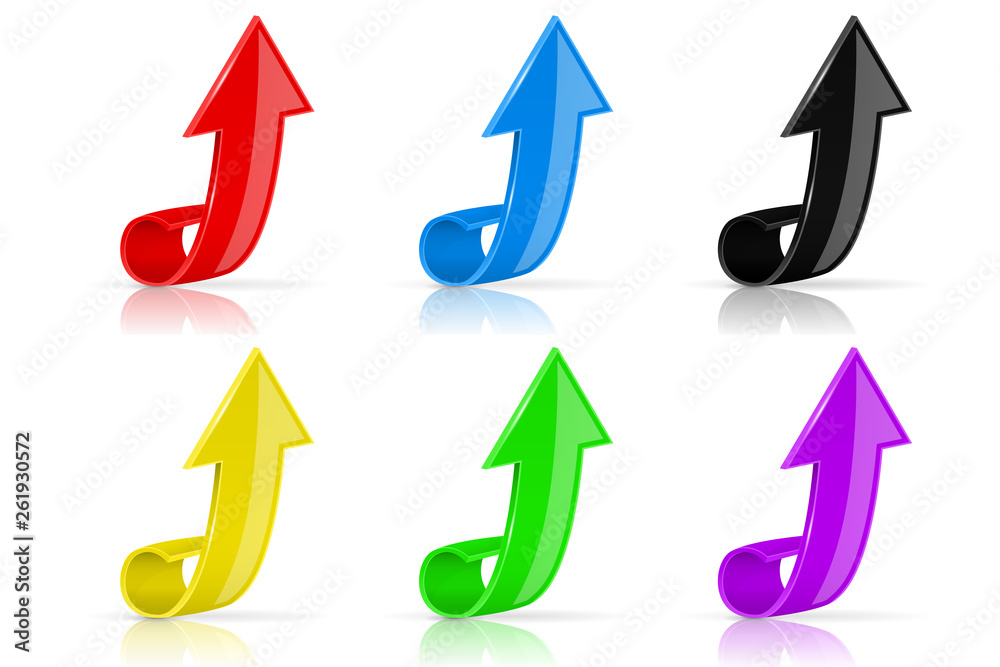 Colored UP arrows. Shiny 3d signs Colored UP arrows. Shiny 3d signs