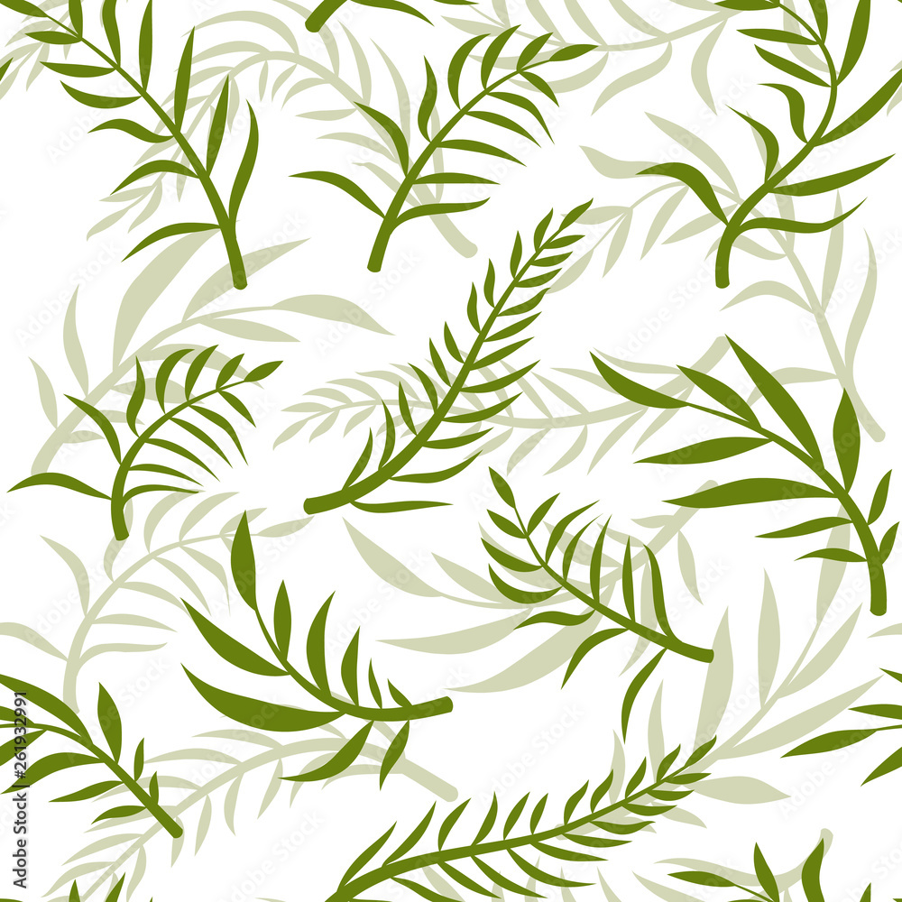 Fototapeta premium Tropical vector green leaves seamless pattern white background. Exotic wallpaper. Floral seamless pattern - Vector.